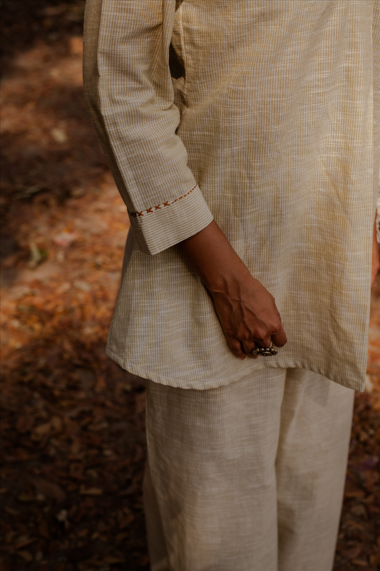 Yellow Cotton Stripe Relaxed Co-ord  (Set of 2)