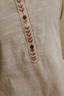 Yellow Striped Hand Embroidered Cotton Three Panel Kurta Set (set of 2)