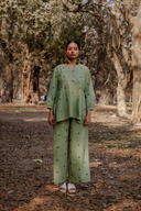 Olive Green Cotton Woven Buti Gathers Co-ord Set (set of 2)