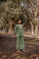 Olive Green Cotton Woven Buti Gathers Co-ord Set (set of 2)