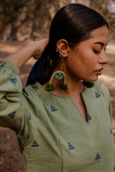 Olive Green Cotton Woven Buti Gathers Co-ord Set (set of 2)