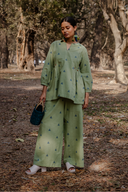 Olive Green Cotton Woven Buti Gathers Co-ord Set (set of 2)