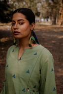 Olive Green Cotton Woven Buti Gathers Co-ord Set (set of 2)