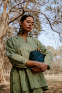 Olive Green Cotton Woven Buti Gathers Co-ord Set (set of 2)