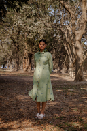 Olive Green Cotton Front Open Shirt Dress