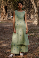 Olive Green Cotton Sleeveless Kurta Set (set of 2)
