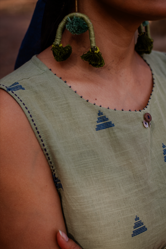 Olive Green Cotton Sleeveless Kurta Set (set of 2)