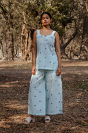 Powder Blue Cotton Woven Buti Sleeveless Co-ord Set (set of 2)
