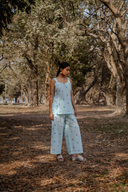Powder Blue Cotton Woven Buti Sleeveless Co-ord Set (set of 2)