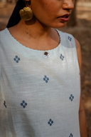Powder Blue Cotton Sleeveless A-line Dress