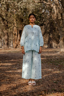Powder Blue Cotton Woven Buti Gathers Co-ord Set (set of 2)