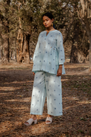 Powder Blue Cotton Woven Buti Gathers Co-ord Set (set of 2)