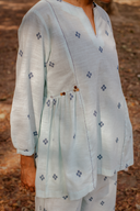 Powder Blue Cotton Woven Buti Gathers Co-ord Set (set of 2)