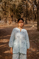 Powder Blue Cotton Woven Buti Gather Top