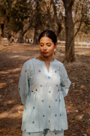 Powder Blue Cotton Woven Buti Gathers Co-ord Set (set of 2)