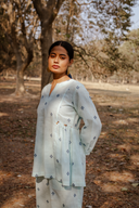 Powder Blue Cotton Woven Buti Gathers Co-ord Set (set of 2)