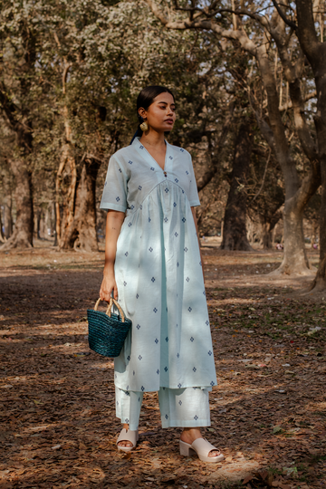 Powder Blue Cotton Woven Buti Kurta Set (set of 2)