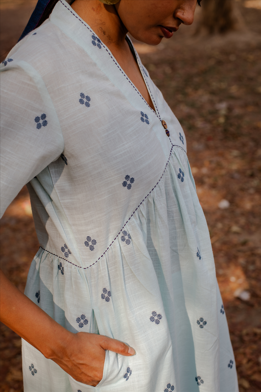 Powder Blue Cotton Woven Buti Kurta Set (set of 2)