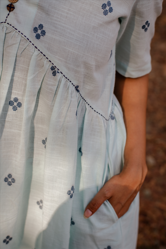 Powder Blue Cotton Woven Buti Dress