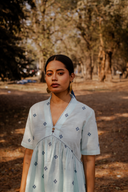 Powder Blue Cotton Woven Buti A-line Dress