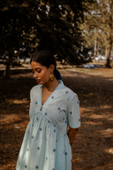 Powder Blue Cotton Woven Buti A-line Dress
