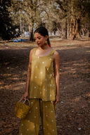 Mustard Cotton Woven Buti Sleeveless Top