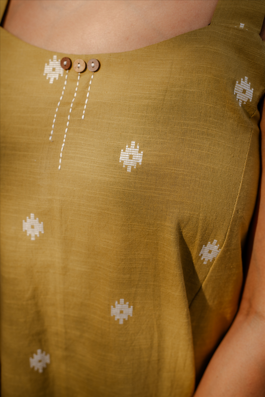 Mustard Cotton Woven Buti Sleeveless Top