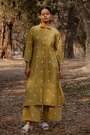 Mustard Cotton Front Open Shirt Collar Kurta Set (set of 2)