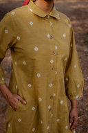 Mustard Cotton Front Open Shirt Dress