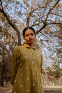 Mustard Cotton Front Open Shirt Collar Kurta Set (set of 2)