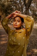 Mustard Cotton Front Open Shirt Dress