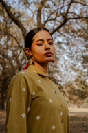 Mustard Cotton Front Open Shirt Dress