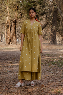 Mustard Cotton Woven Buti Kurta Set (set of 2)