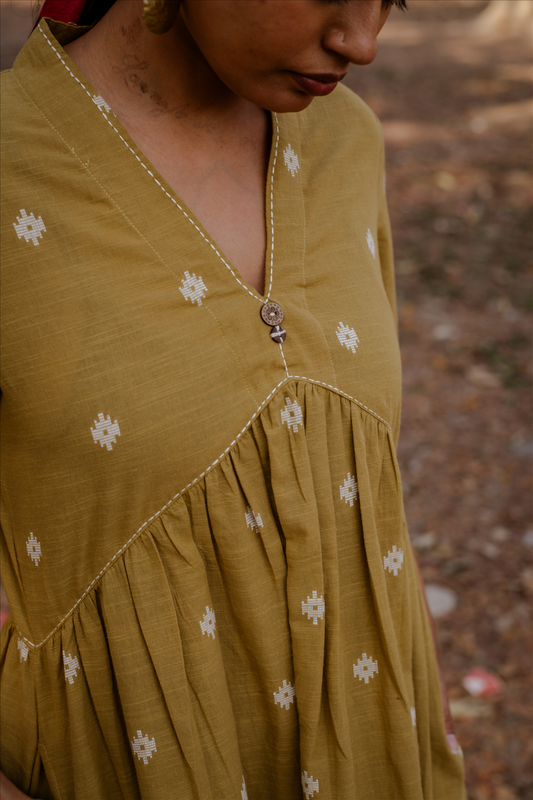 Mustard Cotton Woven Buti Kurta Set (set of 2)