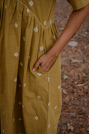 Mustard Cotton Woven Buti A-line Dress
