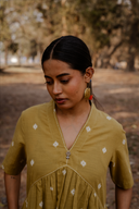 Mustard Cotton Woven Buti A-line Dress