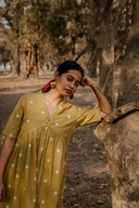 Mustard Cotton Woven Buti A-line Dress