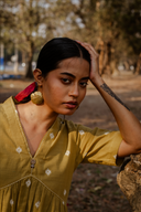 Mustard Cotton Woven Buti A-line Dress
