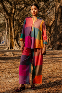 Mustard Multicolour Checks Handloom Cotton Antifit Co-ord Set with Button Detailing (set of 2)