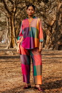 Mustard Multicolour Checks Handloom Cotton Antifit Co-ord Set with Button Detailing (set of 2)