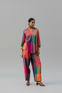 Mustard Multicolour Checks Handloom Cotton Antifit Top with Button Detailing