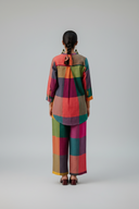 Mustard Multicolour Checks Handloom Cotton Antifit Top with Button Detailing