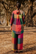 Mustard Multicolour Checks Handloom Cotton Antifit Co-ord Set with Button Detailing (set of 2)