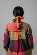 Mustard Multicolour Checks Handloom Cotton Antifit Top with Button Detailing