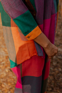 Mustard Multicolour Checks Handloom Cotton Antifit Top with Button Detailing