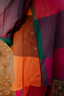 Mustard Multicolour Checks Handloom Cotton Antifit Top with Button Detailing