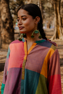 Mustard Multicolour Checks Handloom Cotton Antifit Co-ord Set with Button Detailing (set of 2)