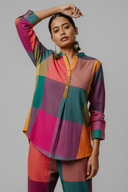Mustard Multicolour Checks Handloom Cotton Antifit Top with Button Detailing