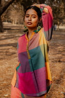 Mustard Multicolour Checks Handloom Cotton Antifit Co-ord Set with Button Detailing (set of 2)