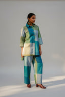 Lime Checks Handloom Cotton High-Low Shirt
